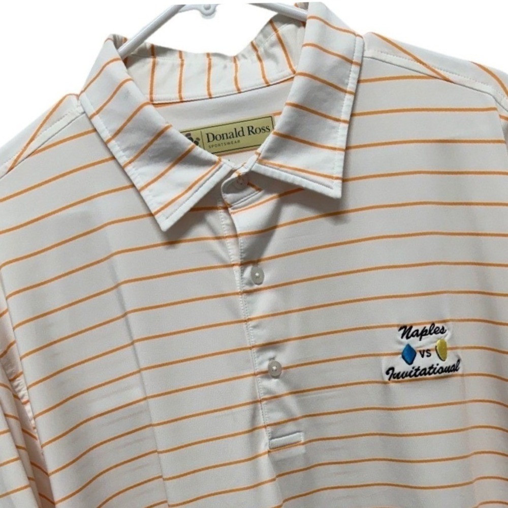 Donald Ross Sportswear Mens L Golf Polo Shirt Orange White Stripe Naples VS Logo
